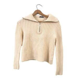 Manrico Quarter Zip Sweater Cream 100% Cashmere XS Made in Italy